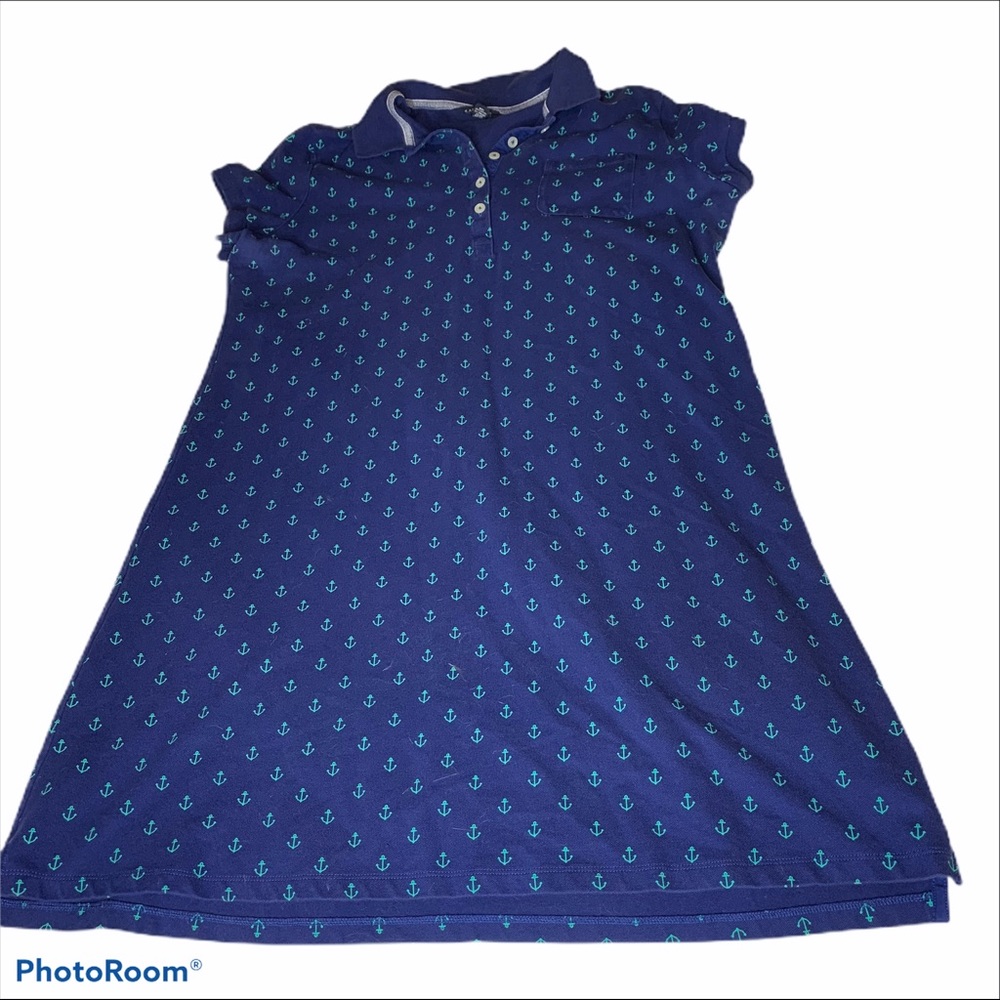 Lands’ End blue anchor nautical cotton blend dress